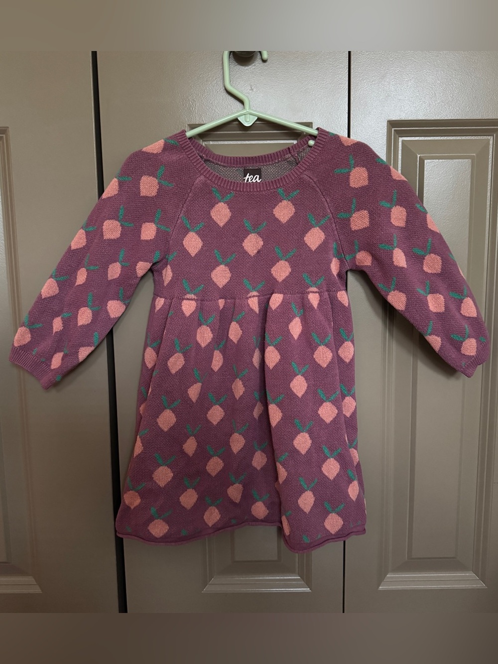 Tea Collection Plum Knit Dress with Peach Print